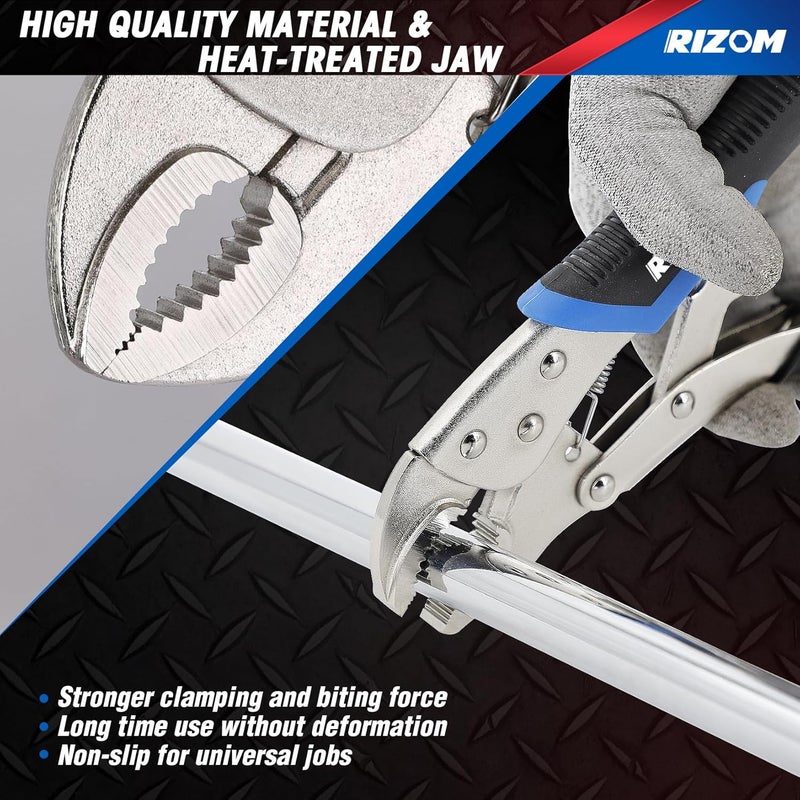 Rizom Vice Grips Pliers Set, 6-Piece Locking Pliers Set, 6-1/2”, 9-1/2” Needle Nose Vice Grips, 5”, 7” and 10” Curved Jaw Vise Grip, 6” C-clamp Locking Pliers, Fast Release with Rolling Pouch - Image 5